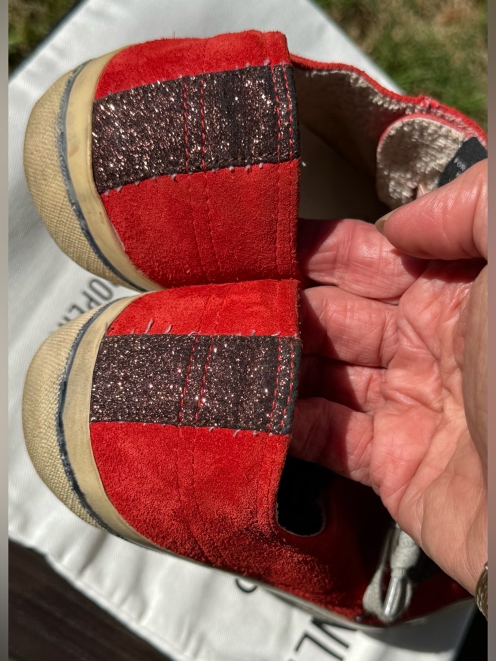 Golden Goose Red Suede Sneakers with Glitter Star and Heel tab - Size 40 - Picture 3 of 5